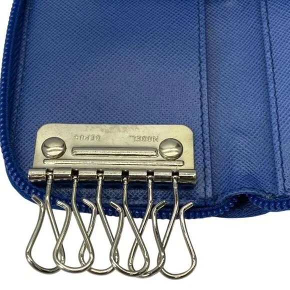 Prada 6-link Key Case Compact Round Zipper With Triangle Logo Nylon Blue - Picture 8 of 9